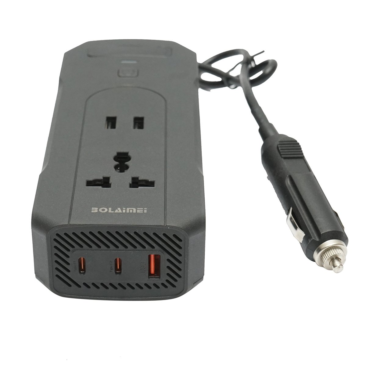 Invertor tensiune 12V-220V 200W, display digital LED, unda sinusoidala modificata, port USB, USB-C, iesire AC pentru laptop, telefon, frigider auto